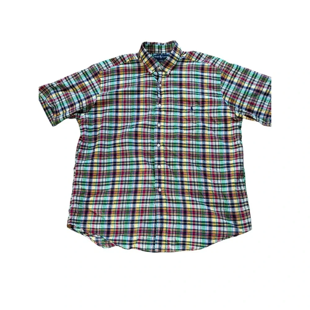Polo Ralph Lauren Mens XL Blake Plaid Short Sleeve Button Down Shirt Multi Color